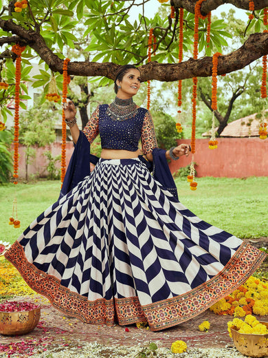 Attractive Navy Blue Cotton Special Navratri Wear Chaniya Choli